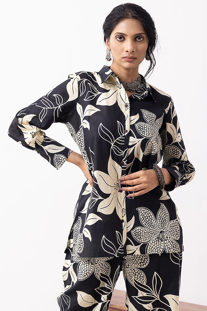 Black Cotton Block Printed Co-Ord Set by The Indian Cause at Pernia's Pop Up Shop