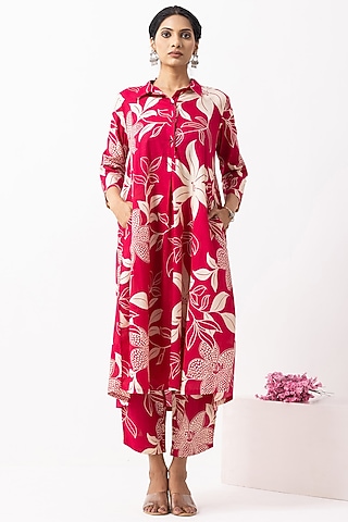 Crimson Red Soft Cotton Block Printed A-Line Kurta Set by The Indian Cause