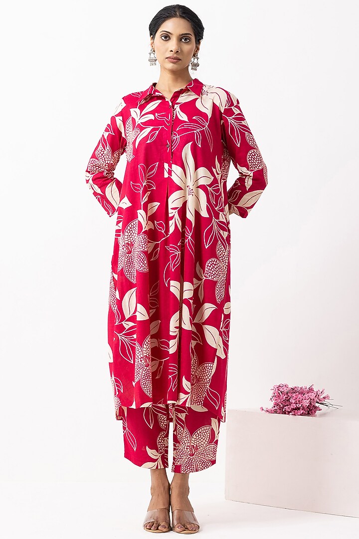 Crimson Red Soft Cotton Block Printed A-Line Kurta Set by The Indian Cause at Pernia's Pop Up Shop