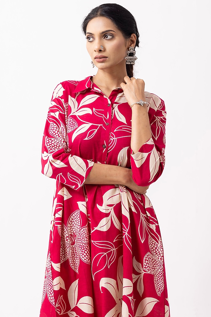 Crimson Red Soft Cotton Block Printed A-Line Kurta Set by The Indian Cause at Pernia's Pop Up Shop
