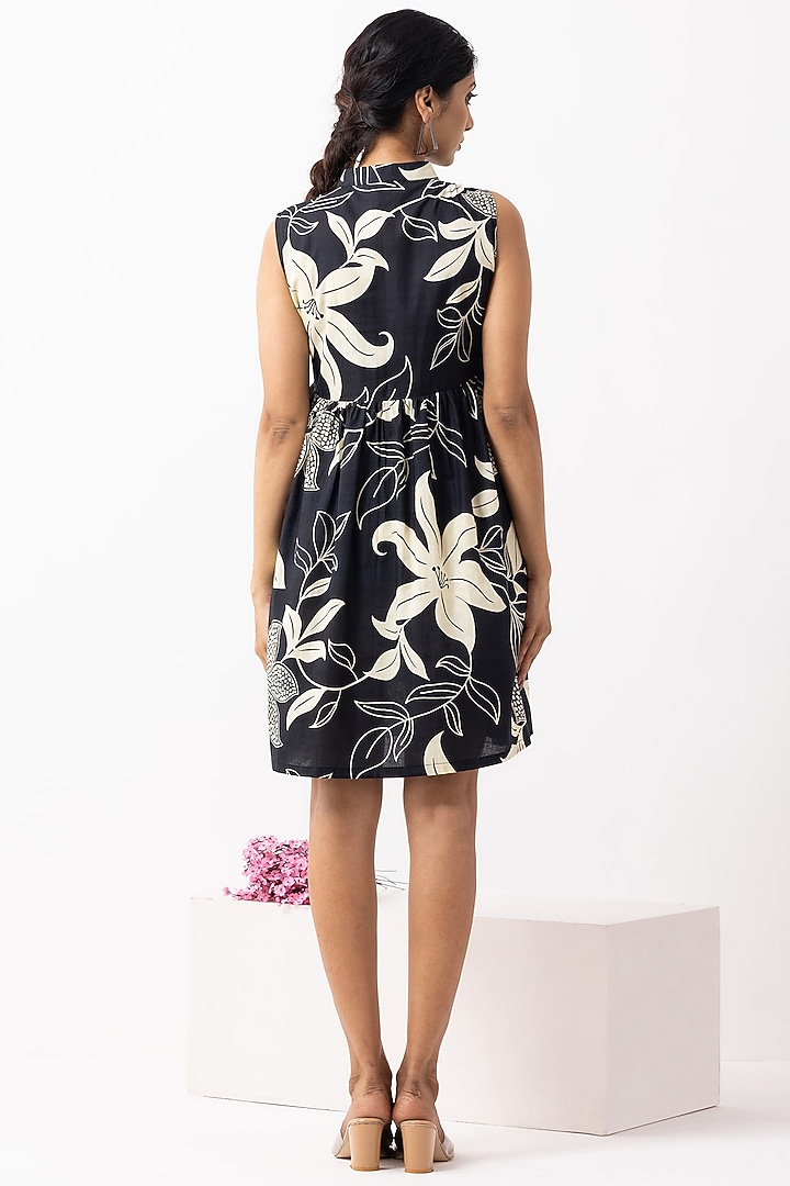 Black Soft Cotton Block Printed Mini Summer Dress by The Indian Cause at Pernia's Pop Up Shop