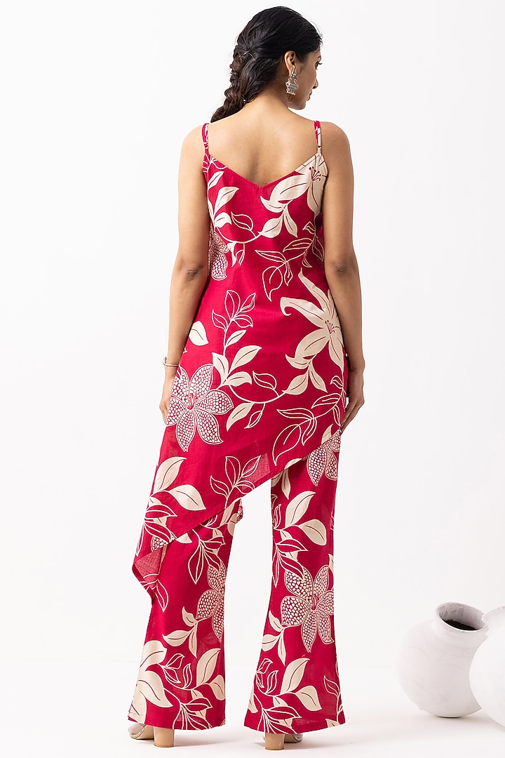Crimson Red Soft Cotton Block Printed Asymmetric Kurta Set by The Indian Cause at Pernia's Pop Up Shop