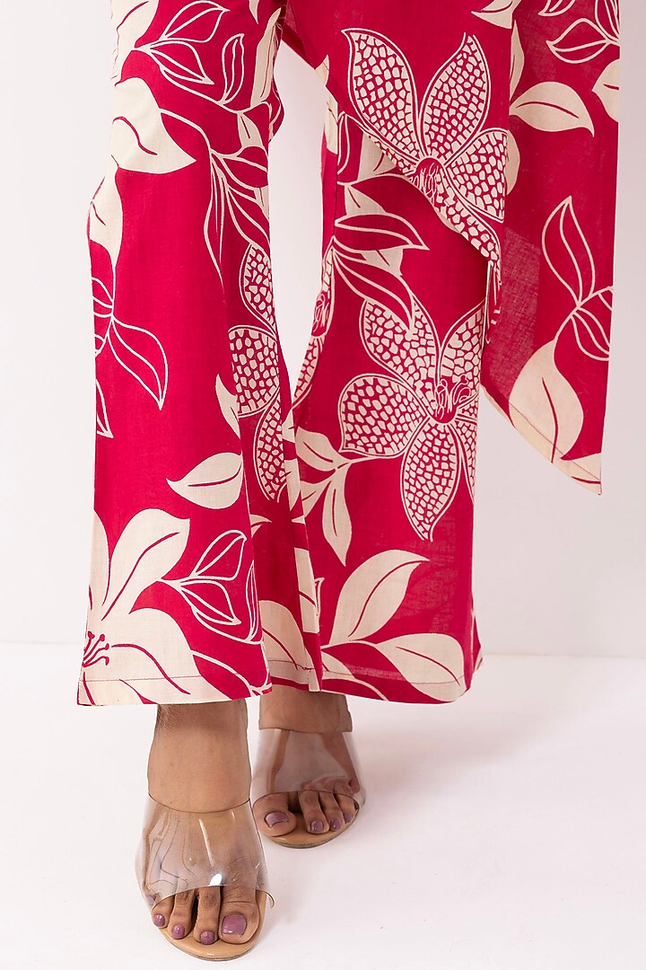 Crimson Red Soft Cotton Block Printed Asymmetric Kurta Set by The Indian Cause at Pernia's Pop Up Shop