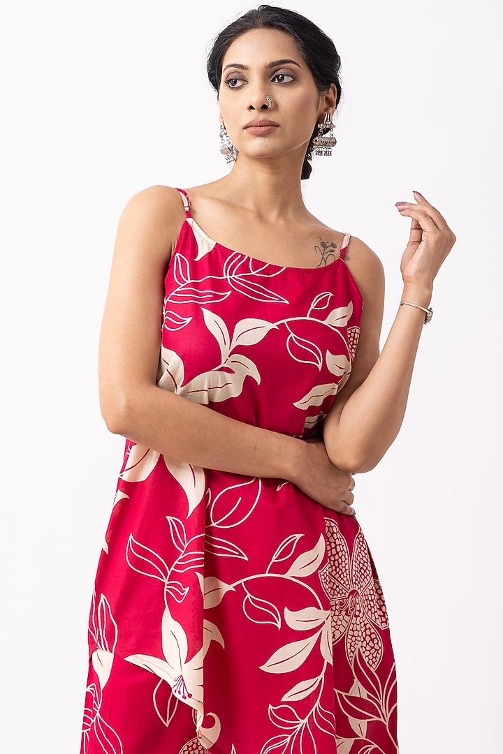 Crimson Red Soft Cotton Block Printed Asymmetric Kurta Set by The Indian Cause at Pernia's Pop Up Shop