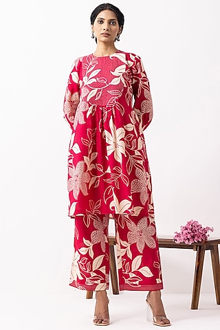 Crimson Red Cotton Block Printed Kurta Set by The Indian Cause
