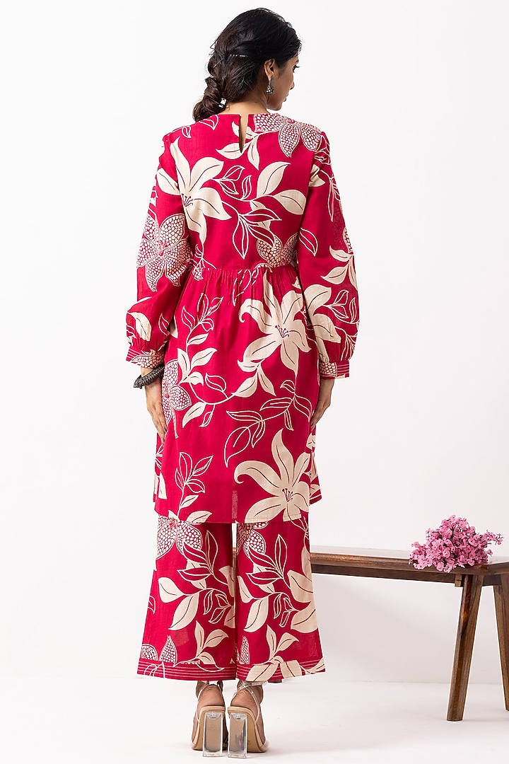 Crimson Red Cotton Block Printed Kurta Set by The Indian Cause at Pernia's Pop Up Shop