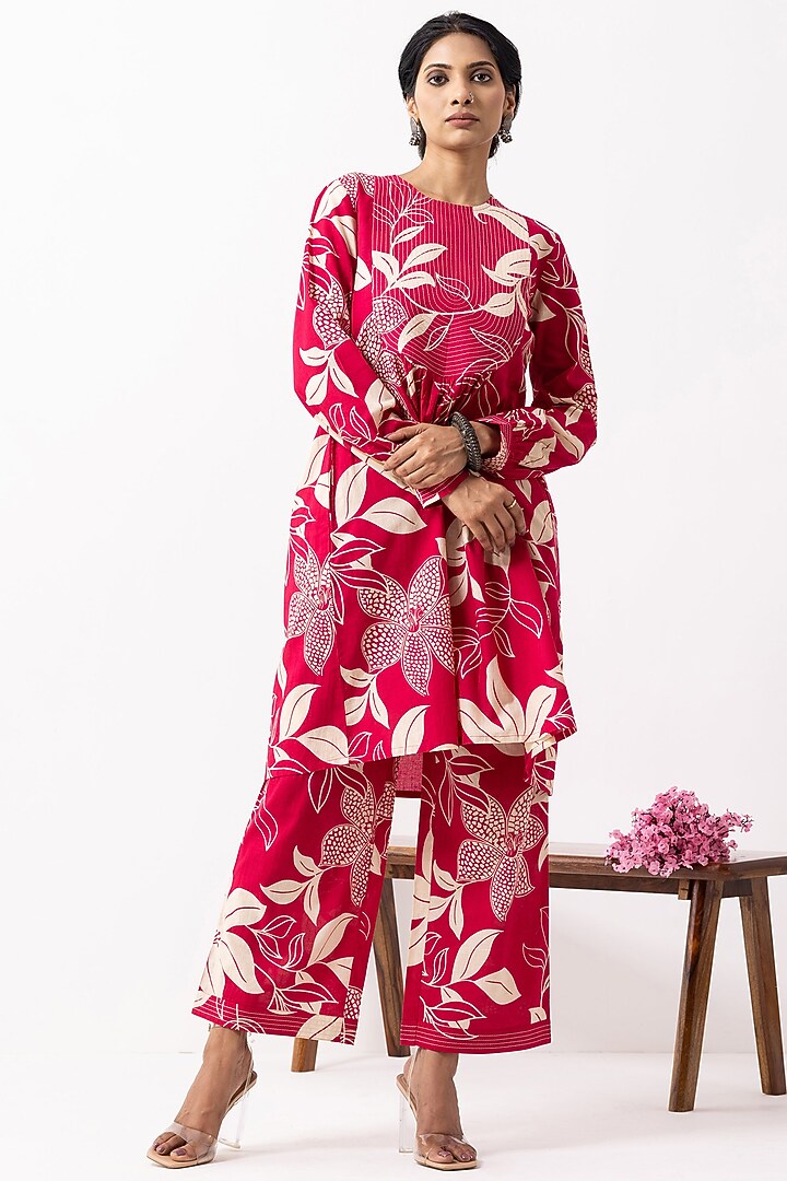 Crimson Red Cotton Block Printed Kurta Set by The Indian Cause at Pernia's Pop Up Shop