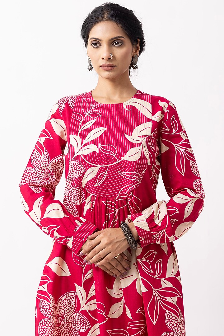 Crimson Red Cotton Block Printed Kurta Set by The Indian Cause at Pernia's Pop Up Shop