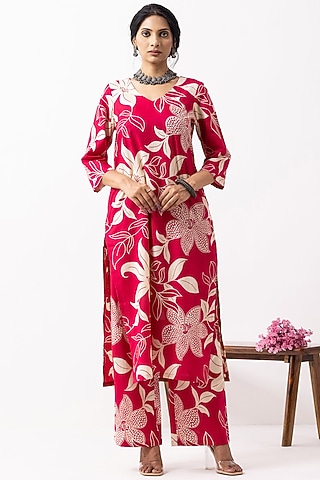 Crimson Red Cotton Block Printed Kurta Set by The Indian Cause