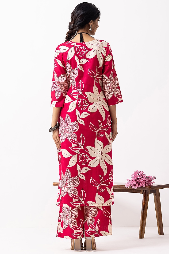 Crimson Red Cotton Block Printed Kurta Set by The Indian Cause at Pernia's Pop Up Shop