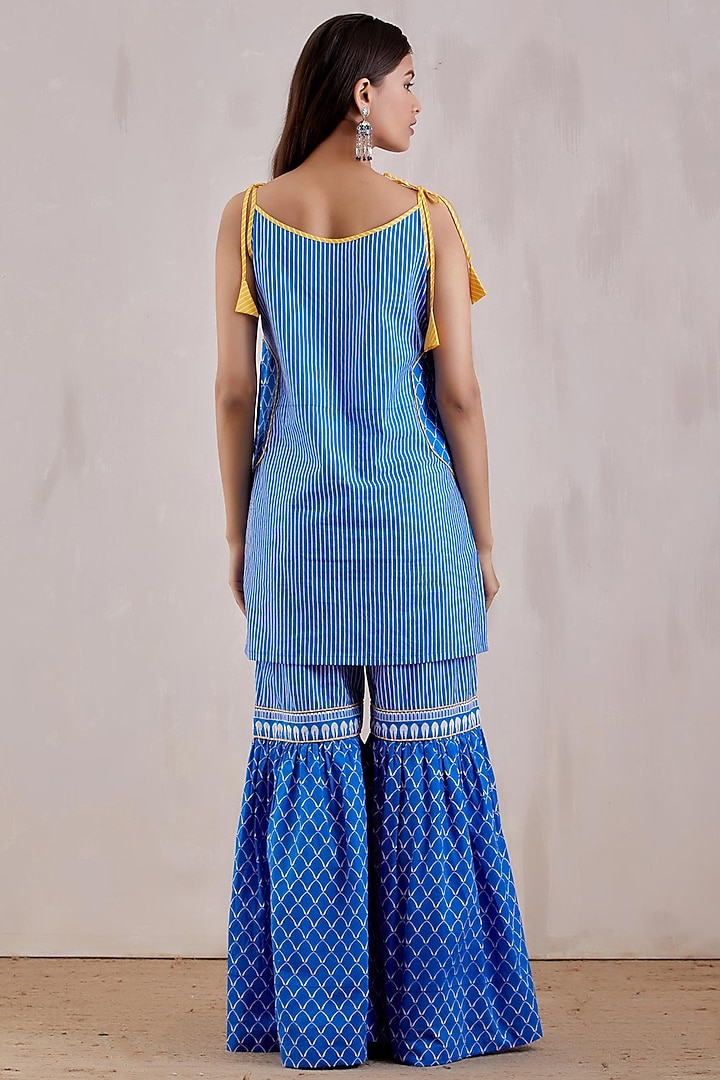 Cobalt Blue Printed Sharara Set by The Indian Cause at Pernia's Pop Up Shop