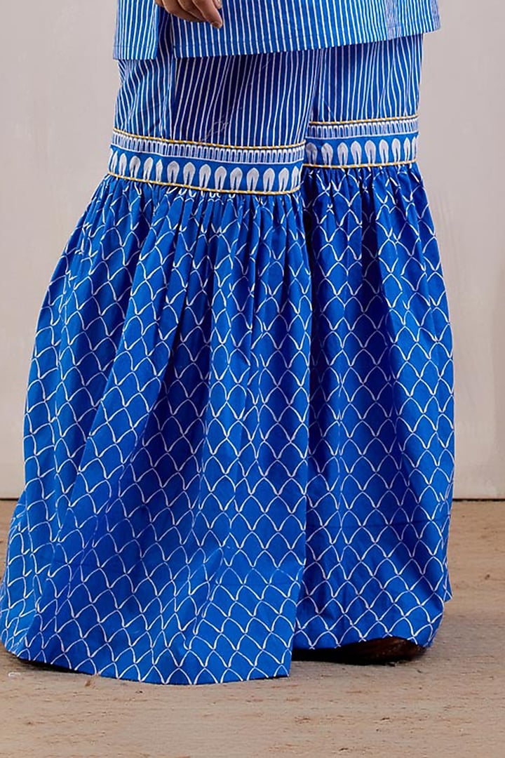 Cobalt Blue Printed Sharara Set by The Indian Cause at Pernia's Pop Up Shop
