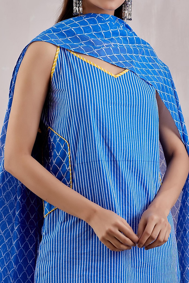Cobalt Blue Printed Sharara Set by The Indian Cause at Pernia's Pop Up Shop