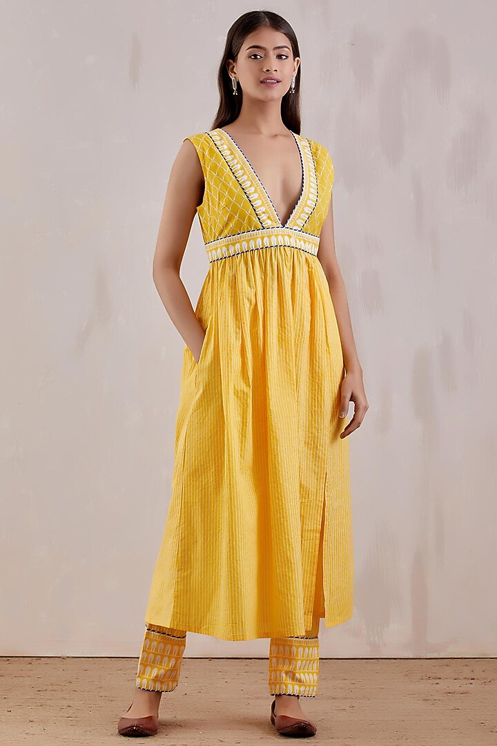 Cadmium Yellow Cotton Kurta Set by The Indian Cause at Pernia's Pop Up Shop