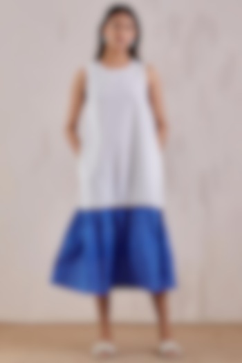 White & Blue Printed Midi Dress by TIC