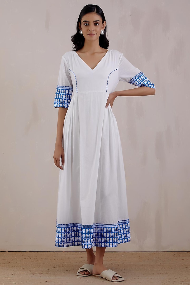 White Cotton Printed Anarkali by TIC