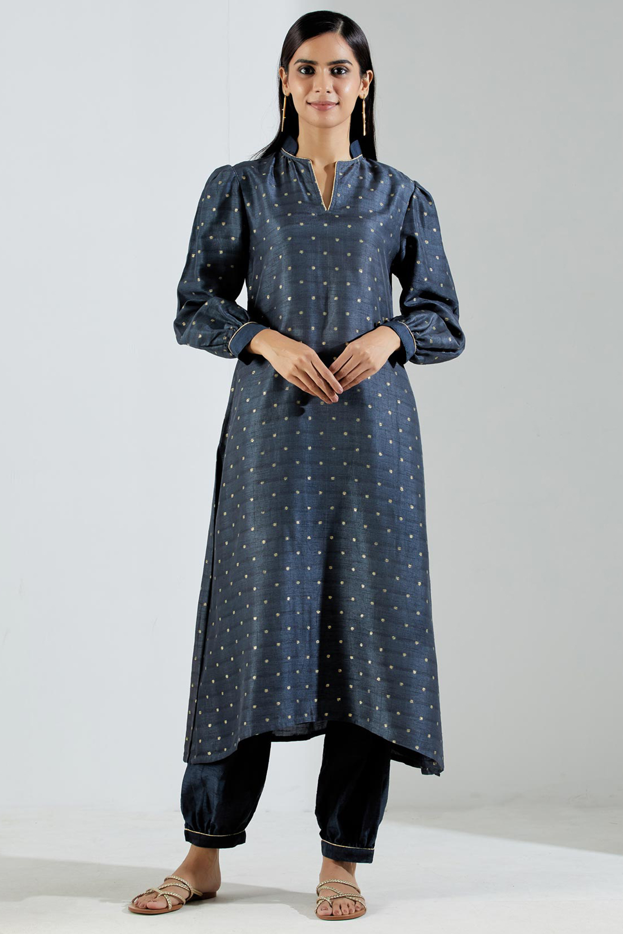 Dark Grey Chanderi Kurta Set by The Indian Cause at Pernia's Pop Up Shop