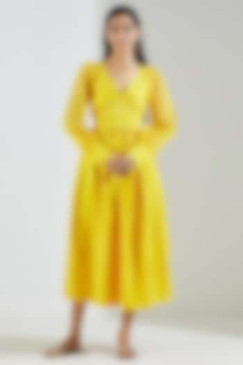 Yellow Silk Dupion & Organza Midi Dress by TIC at Pernia's Pop Up Shop