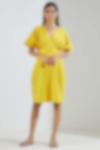 Yellow Chanderi Mini Summer Dress by The Indian Cause at Pernia's Pop Up Shop