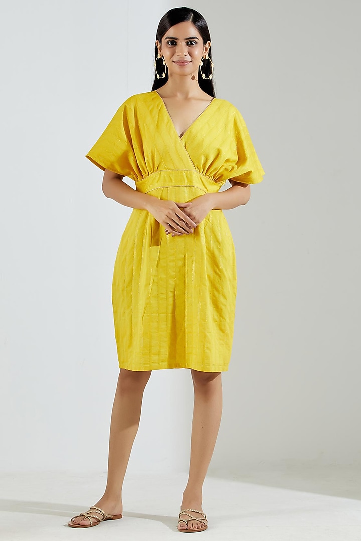 Yellow Chanderi Mini Summer Dress by The Indian Cause at Pernia's Pop Up Shop
