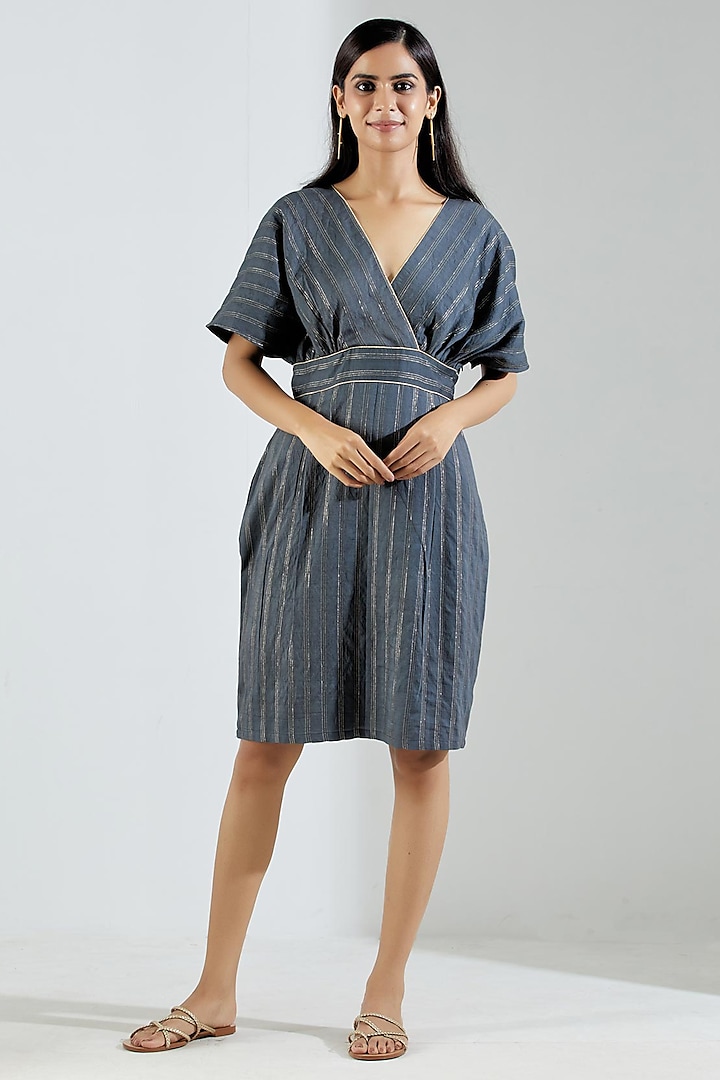 Grey Chanderi Mini Dress by TIC at Pernia's Pop Up Shop