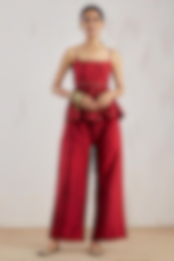 Red Chanderi Peplum Top by The Indian Cause at Pernia's Pop Up Shop