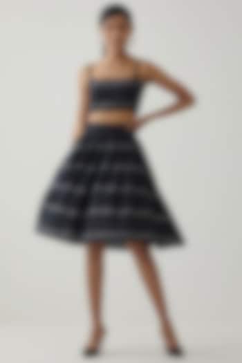 Black Cotton Jacquard Mini Skirt by TIC