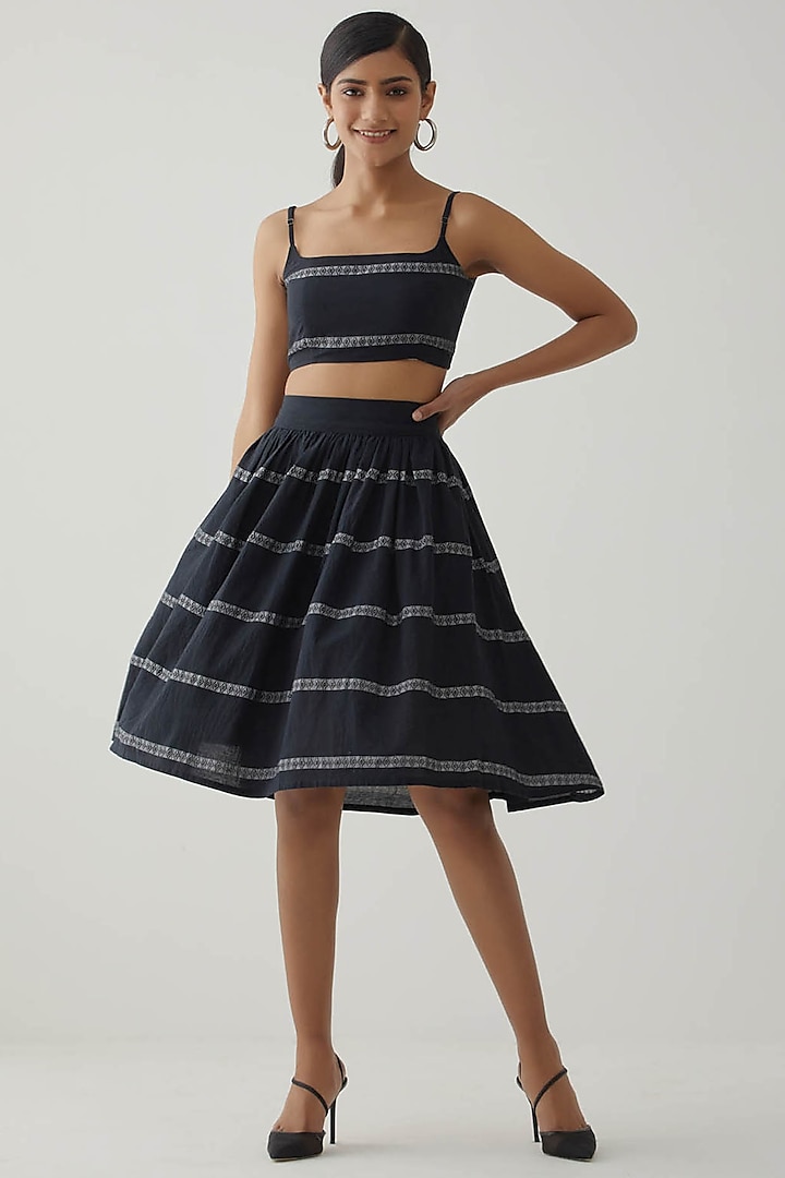 Black Cotton Jacquard Mini Skirt by TIC