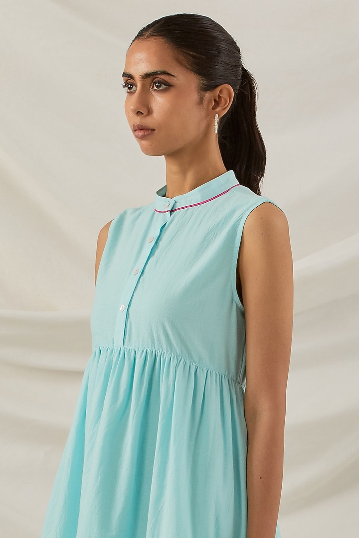 Blue Pure Cotton Chikankari Embroidered Mini Summer Dress by The Indian Cause at Pernia's Pop Up Shop