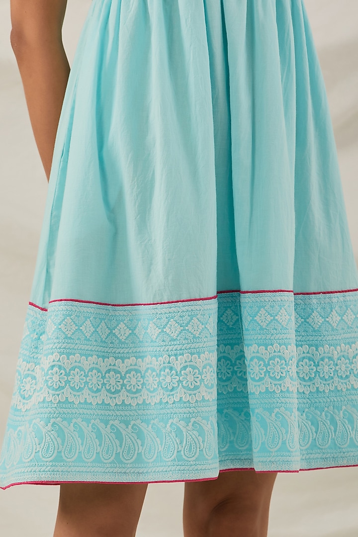 Blue Pure Cotton Chikankari Embroidered Mini Summer Dress by The Indian Cause at Pernia's Pop Up Shop