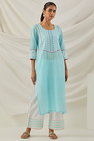 Blue Pure Cotton Chikankari Embroidered Kurta Set by The Indian Cause