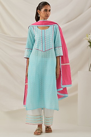 Blue Pure Cotton Chikankari Embroidered Kurta Set by The Indian Cause