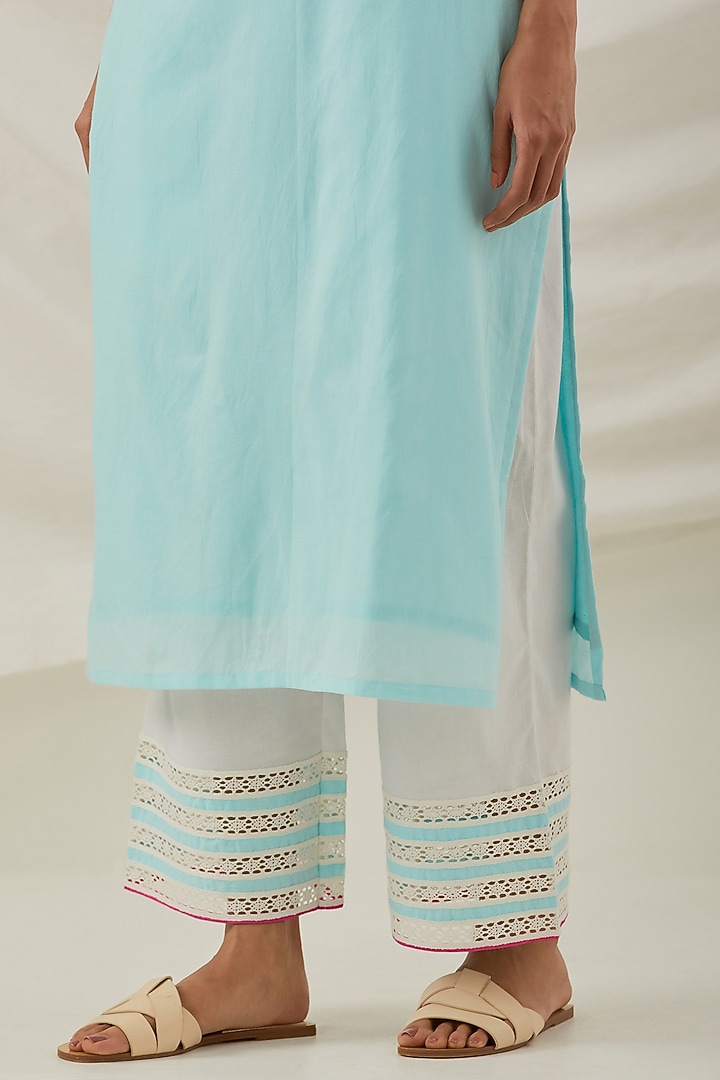 Blue Cotton Camric Chikankari Embroidered Kurta Set by The Indian Cause at Pernia's Pop Up Shop