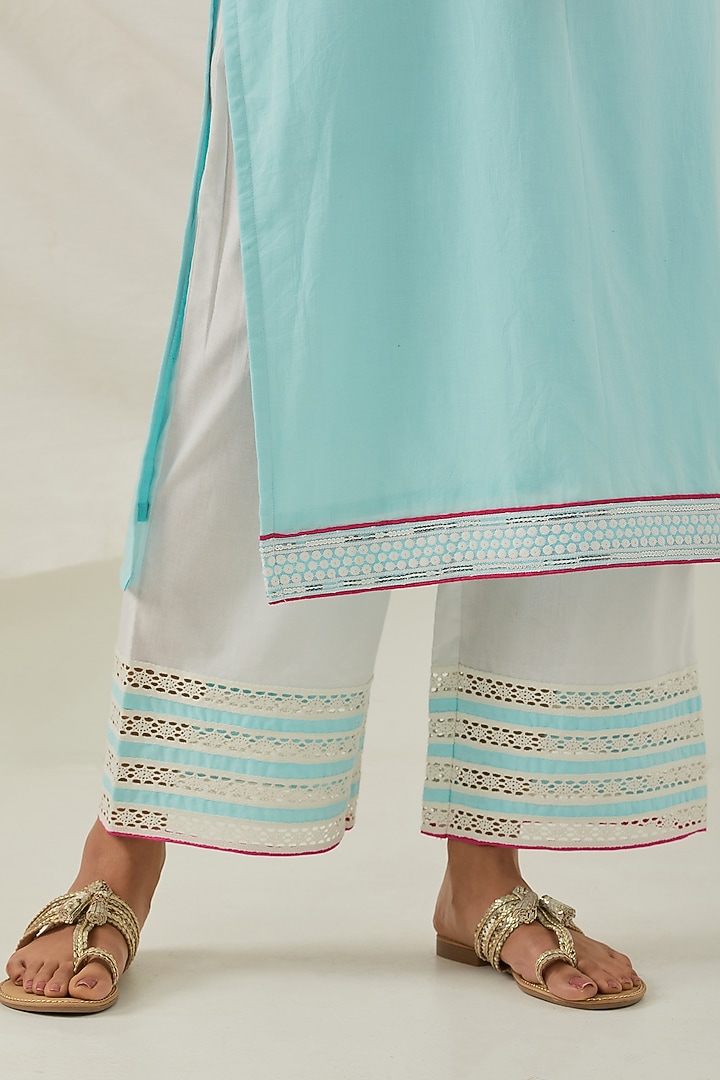 Blue Cotton Camric Chikankari Embroidered Kurta Set by The Indian Cause at Pernia's Pop Up Shop