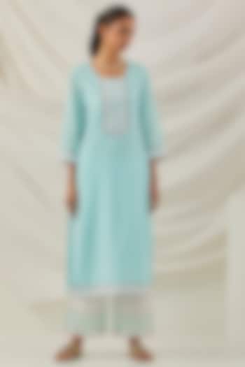Blue Cotton Cambric Chikankari Embroidered Kurta by The Indian Cause at Pernia's Pop Up Shop