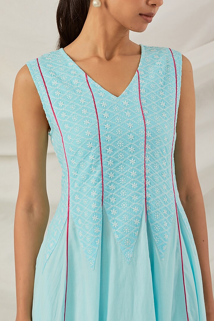 Blue Pure Cotton Chikankari Embroidered Kalidar Kurta Set by The Indian Cause at Pernia's Pop Up Shop