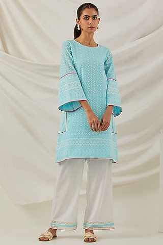 Blue Pure Cotton Chikankari Embroidered Kurta Set by The Indian Cause