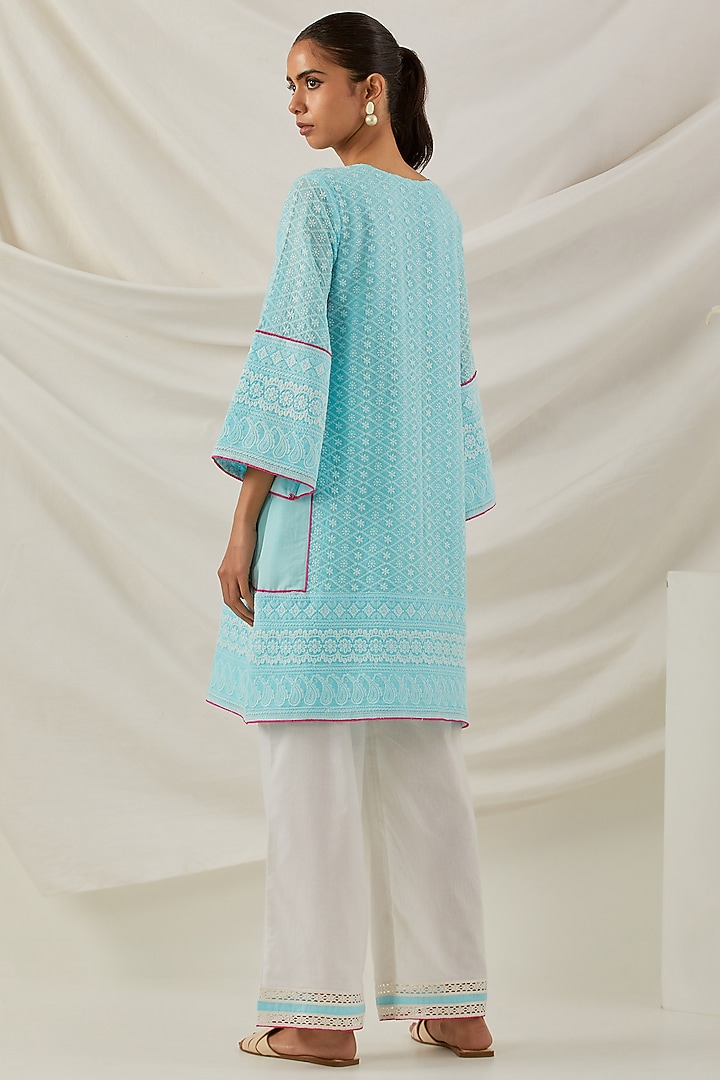 Blue Pure Cotton Chikankari Embroidered Kurta Set by The Indian Cause at Pernia's Pop Up Shop