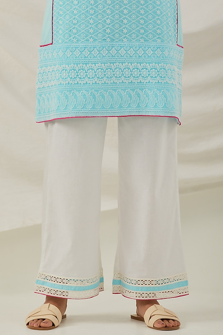 Blue Pure Cotton Chikankari Embroidered Kurta Set by The Indian Cause at Pernia's Pop Up Shop