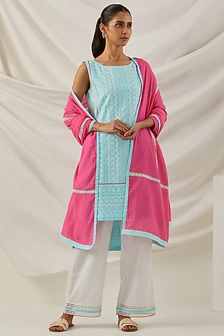 Blue Pure Cotton Chikankari Embroidered Kurta Set by The Indian Cause