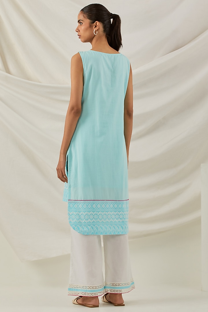 Blue Pure Cotton Chikankari Embroidered Kurta Set by The Indian Cause at Pernia's Pop Up Shop
