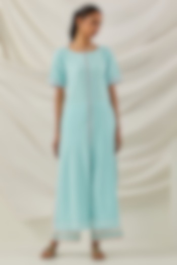 Blue Cotton Cambric Chikankari Embroidered Kurta Set by The Indian Cause at Pernia's Pop Up Shop