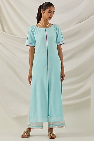 Blue Cotton Cambric Chikankari Embroidered Kurta Set by The Indian Cause