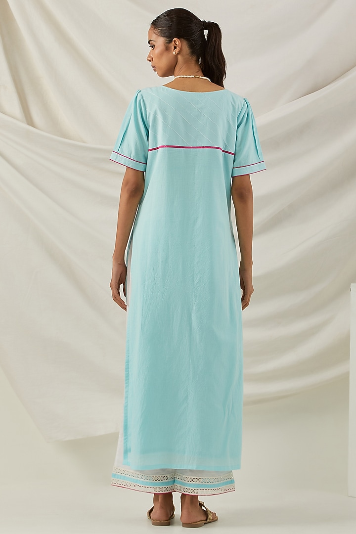 Blue Cotton Cambric Chikankari Embroidered Kurta Set by The Indian Cause at Pernia's Pop Up Shop