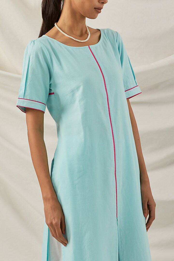 Blue Cotton Cambric Chikankari Embroidered Kurta Set by The Indian Cause at Pernia's Pop Up Shop
