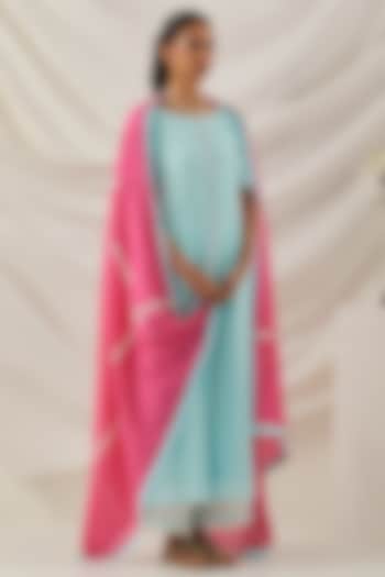 Blue Cotton Cambric Chikankari Embroidered Kurta Set by The Indian Cause at Pernia's Pop Up Shop