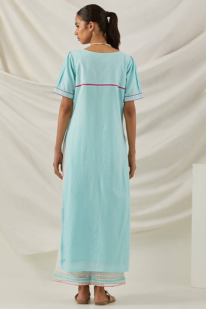Blue Cotton Cambric Chikankari Embroidered Kurta Set by The Indian Cause at Pernia's Pop Up Shop