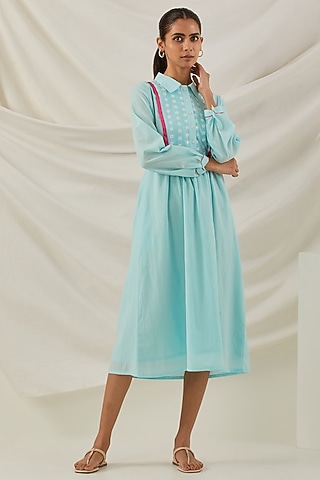 Blue Pure Cotton Chikankari Embroidered Dress by The Indian Cause