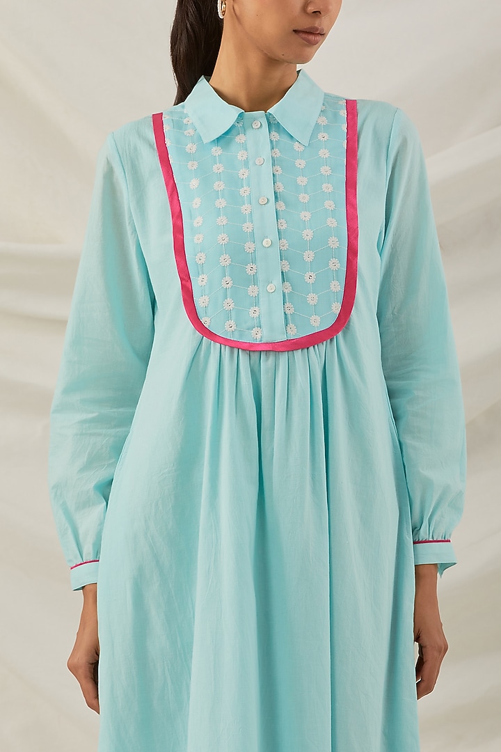 Blue Pure Cotton Chikankari Embroidered Summer Dress by The Indian Cause at Pernia's Pop Up Shop