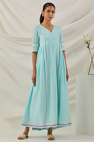 Blue Pure Cotton Chikankari Embroidered Dress by The Indian Cause